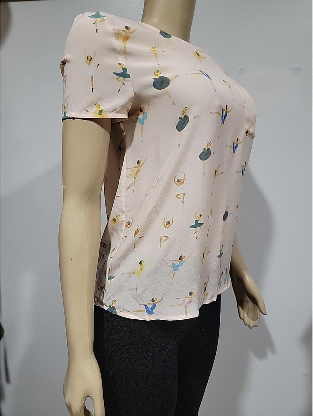 Sezane X G Kero Women's Top 36/S Ballerina Pink Silk Blouse Short Sleeve #C - Picture 9 of 9